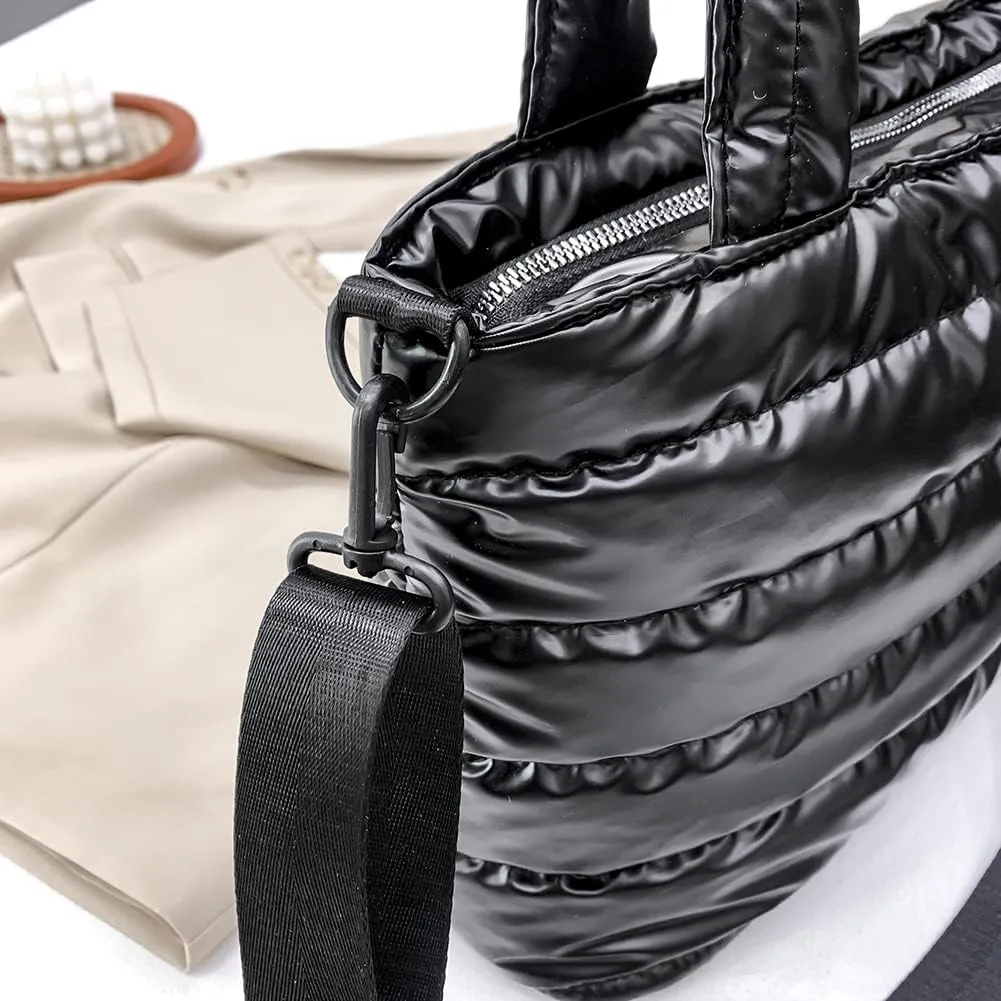 Puffer Tote Bag for Women, Quilted Cotton Padded Designer Handbag, Winter Down Padded Shoulder Bag