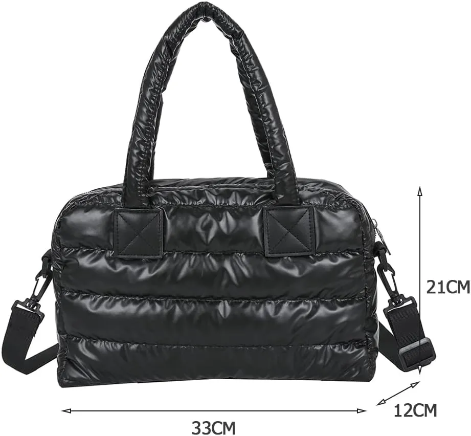 Puffer Tote Bag for Women, Quilted Cotton Padded Designer Handbag, Winter Down Padded Shoulder Bag