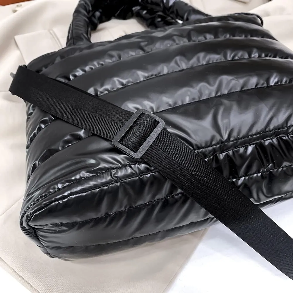 Puffer Tote Bag for Women, Quilted Cotton Padded Designer Handbag, Winter Down Padded Shoulder Bag