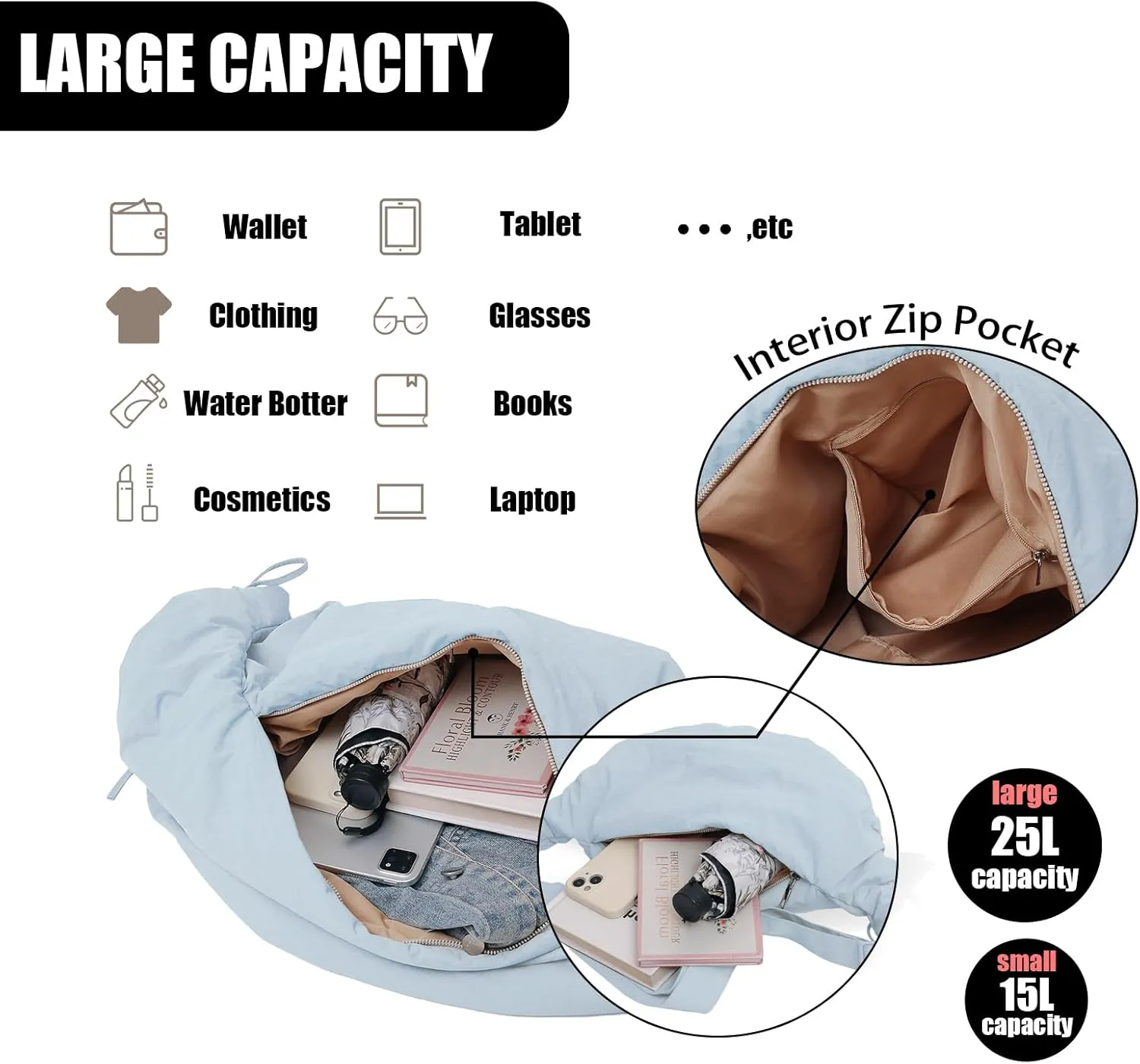 Puffer Tote Bag for Women,Oversized Nylon Soft Down Cotton Padding Bag Crossbody Shoulder Bag with Zipper