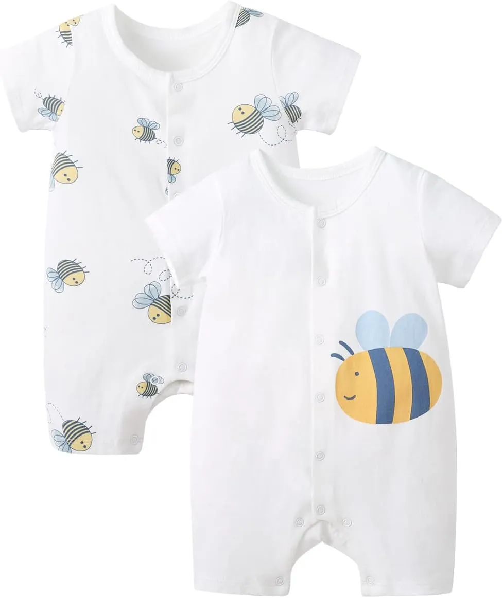 pureborn Baby Romper Bodysuits 2-Pack Unisex Soft Cotton One-Piece Outfit for Infant Boys Girls 0-24 Months