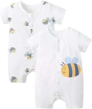pureborn Baby Romper Bodysuits 2-Pack Unisex Soft Cotton One-Piece Outfit for Infant Boys Girls 0-24 Months