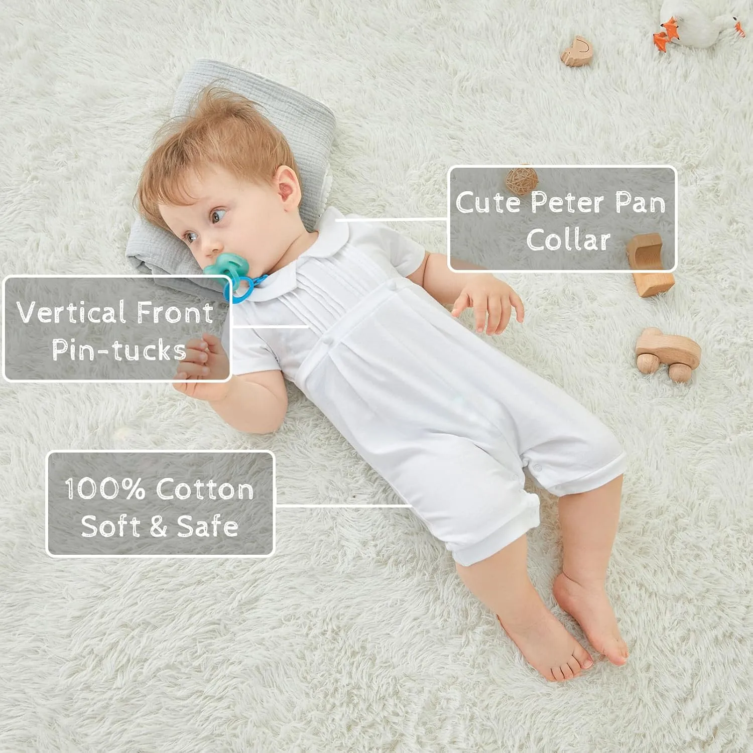 pureborn Unisex Baby Jumpsuit Infant Boys Girls Cotton Spring Fall Romper One-Piece Coverall Baptism Outfit White 0-24 Months