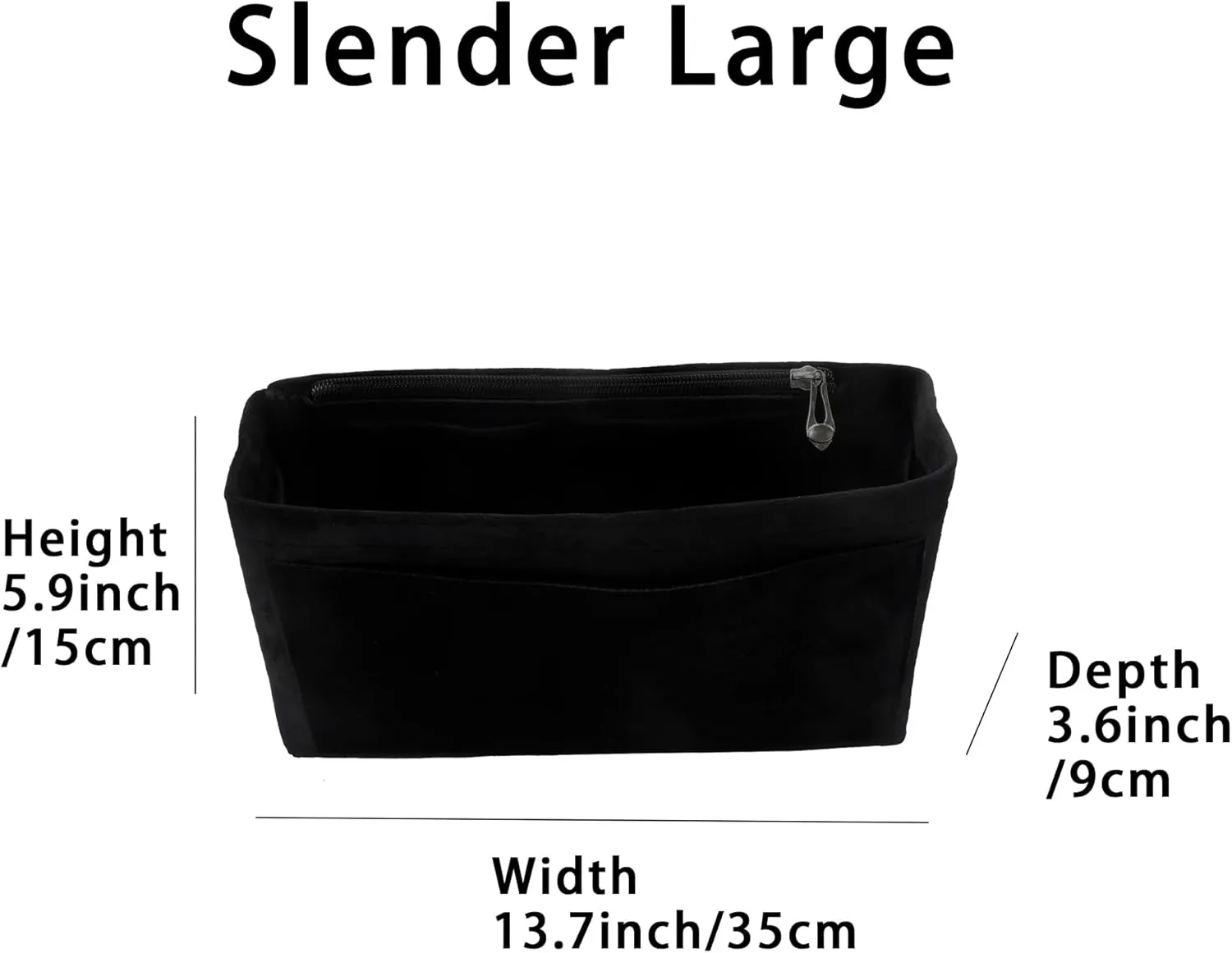 Purse Organizer Insert, Suede Bag Organizer Handbag Tote Shaper, Suede Material, Soft and Non Damaging Bag (Black, Slender Large)