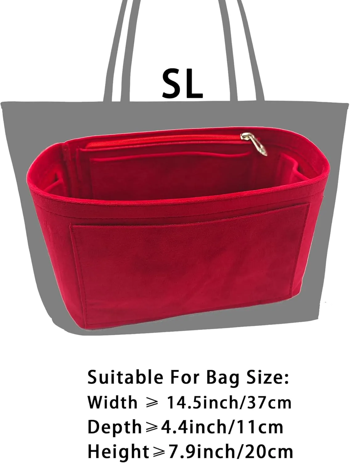 Purse Organizer Insert, Suede Bag Organizer Handbag Tote Shaper, Suede Material, Soft and Non Damaging Bag (Black, Slender Large)