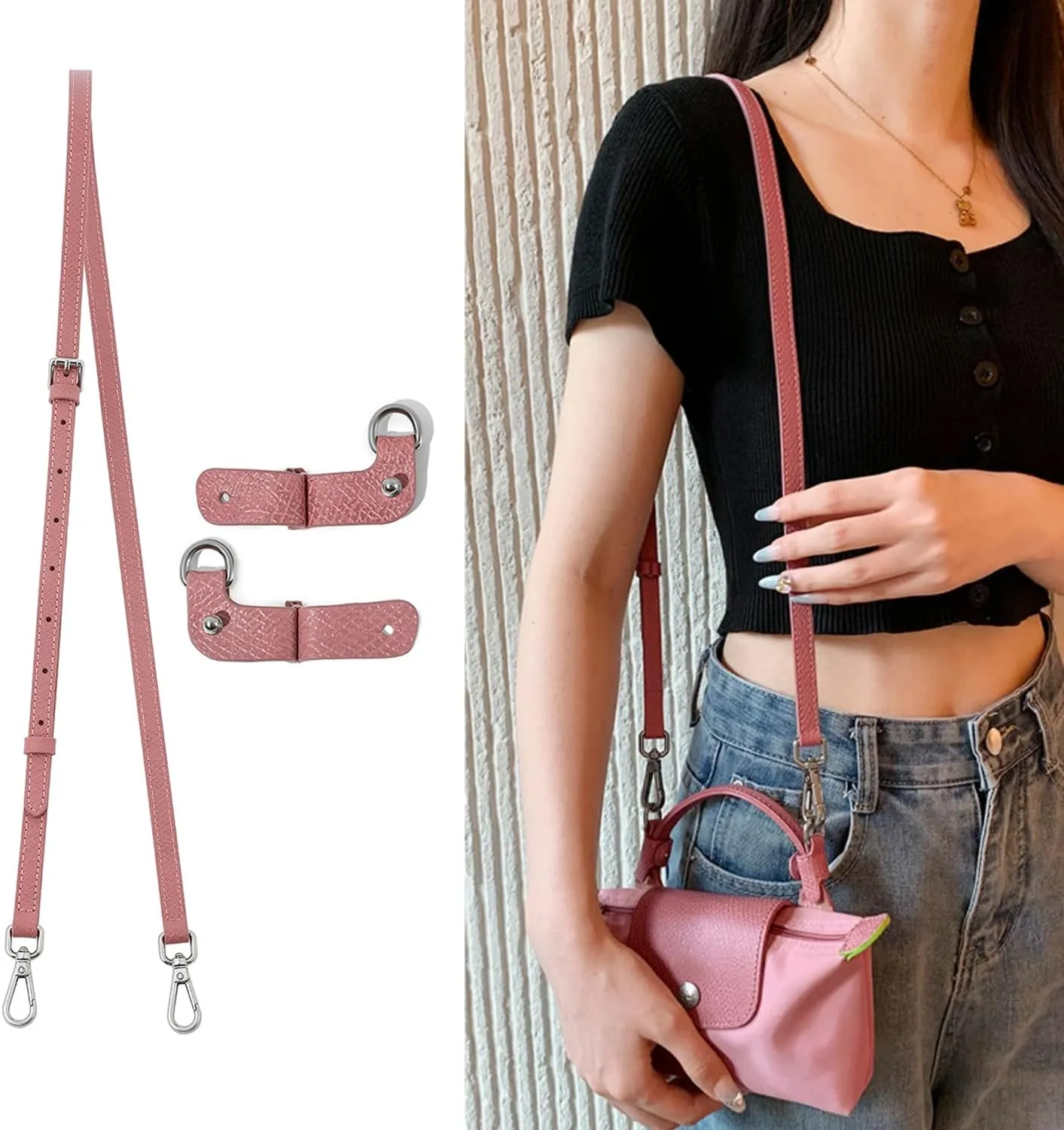 Purse Strap Leather Purse Crossbody Adjustable Shoulder Strap for Suitable for Long Champ Handbags