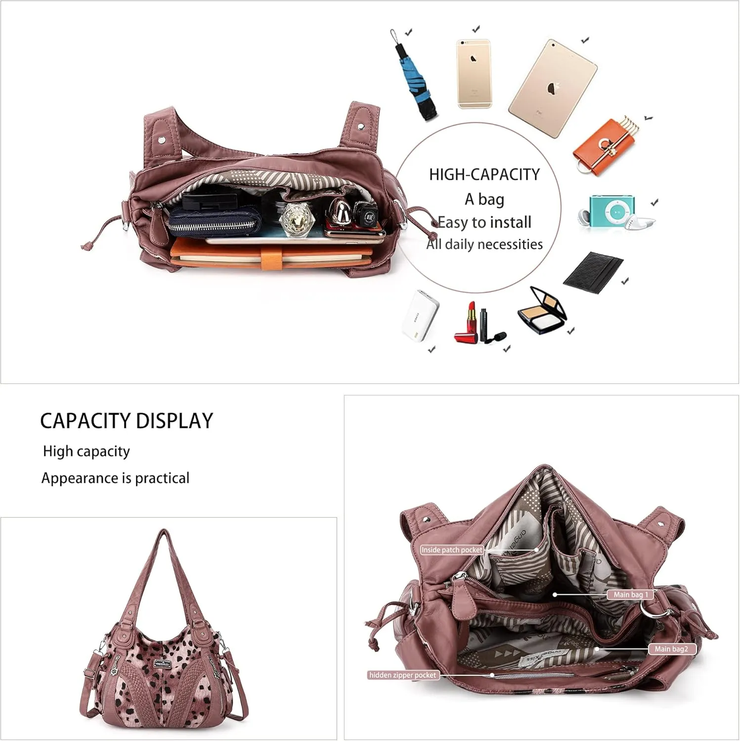 Purses and Handbags Women Fashion Tote Bag Shoulder Bags Top Handle Satchel Purses Washed Synthetic Leather Handbag