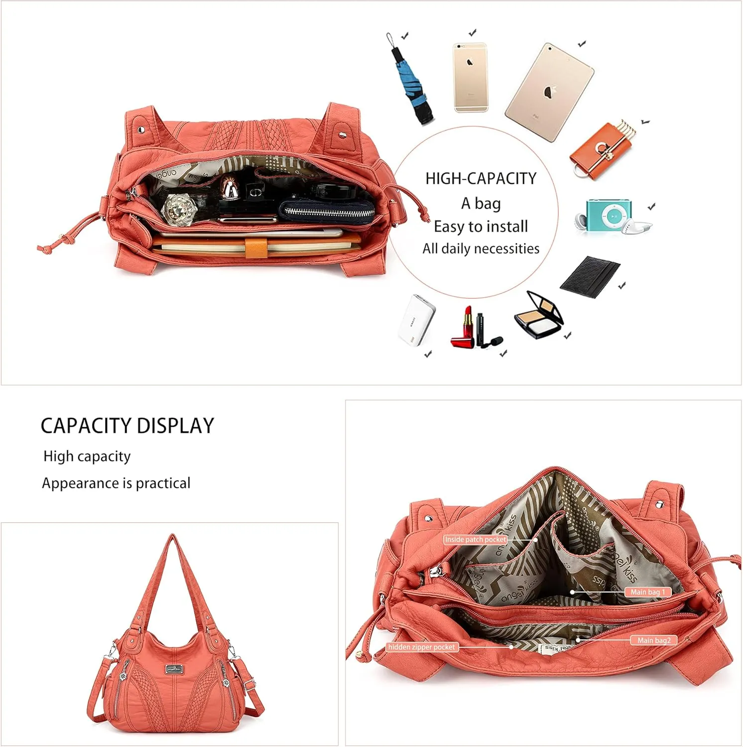 Purses and Handbags Women Fashion Tote Bag Shoulder Bags Top Handle Satchel Purses Washed Synthetic Leather Handbag