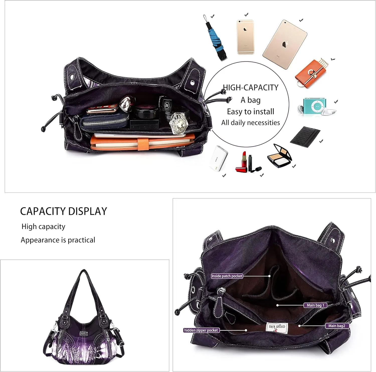 Purses and Handbags Women Fashion Tote Bag Shoulder Bags Top Handle Satchel Purses Washed Synthetic Leather Handbag