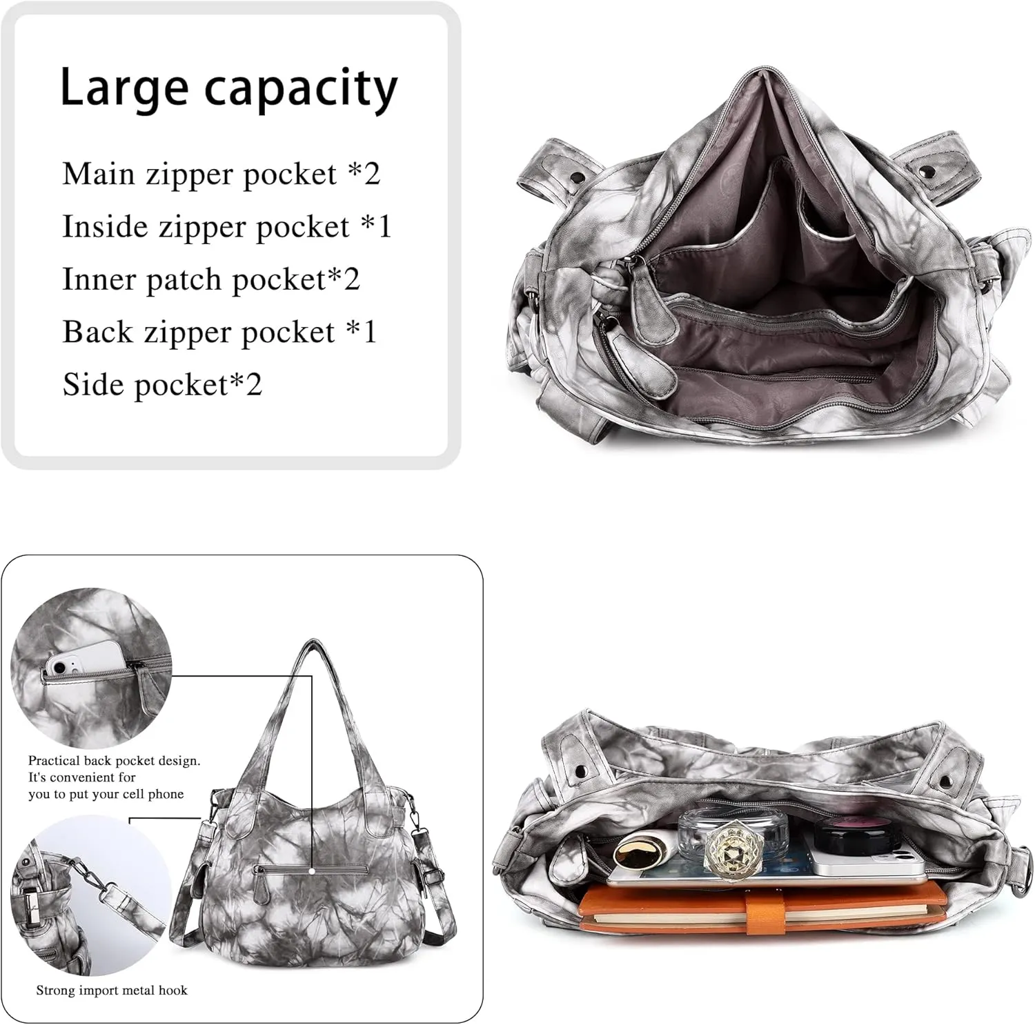 Purses and Handbags Women Tote Shoulder Top Handle Satchel Hobo Bags Fashion Washed Leather Purse