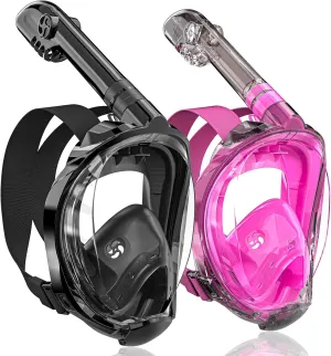 QingSong Full Face Snorkel Mask for Adults, Snorkeling Gear with Camera Mount, Foldable 180 Degree Panoramic View Snorkeling Set Anti-Fog Anti-Leak