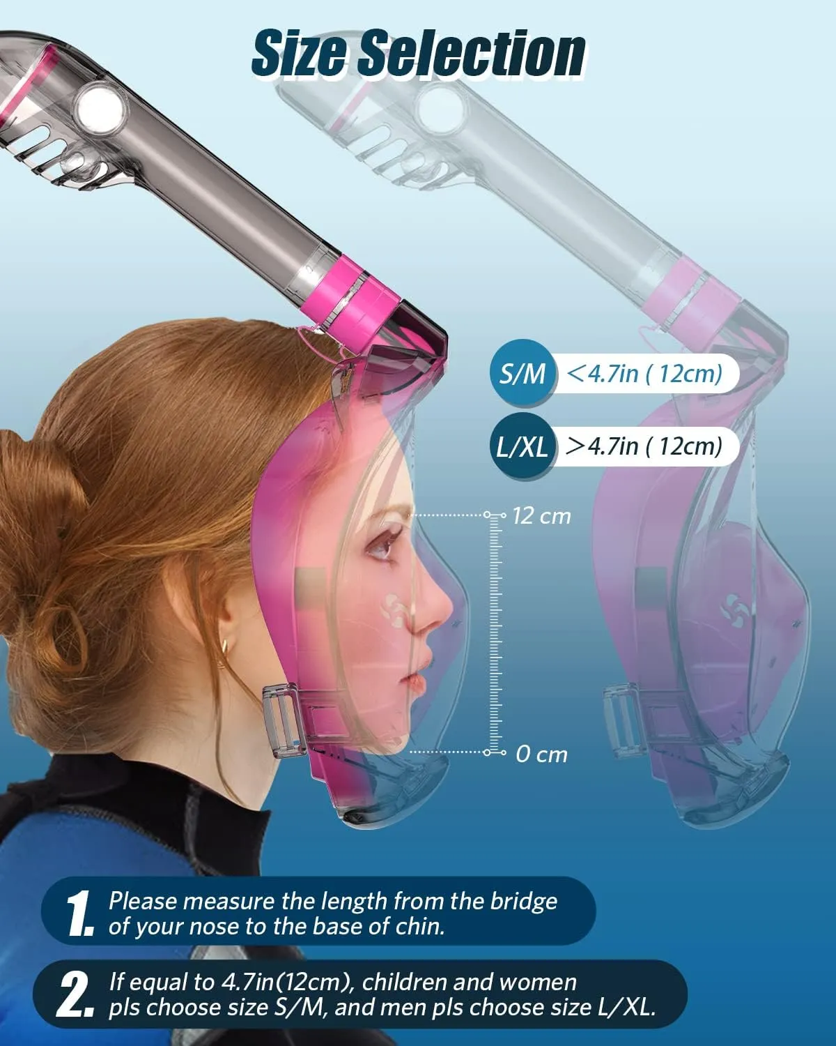 QingSong Full Face Snorkel Mask for Adults, Snorkeling Gear with Camera Mount, Foldable 180 Degree Panoramic View Snorkeling Set Anti-Fog Anti-Leak