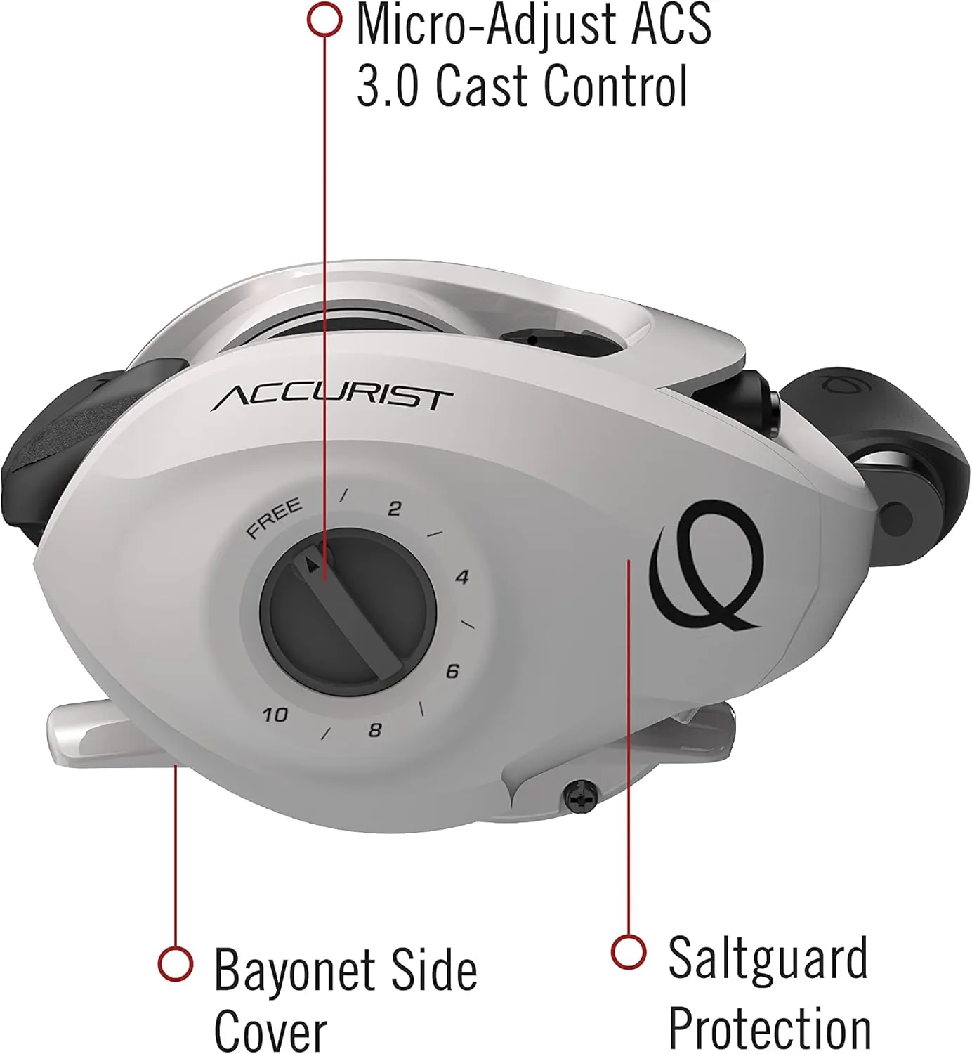 Quantum Accurist Baitcast Fishing Reel, Size 100 Reel, Oversized Non-Slip Handle Knobs and Continuous Anti-Reverse Clutch, One-Piece Aluminum Frame