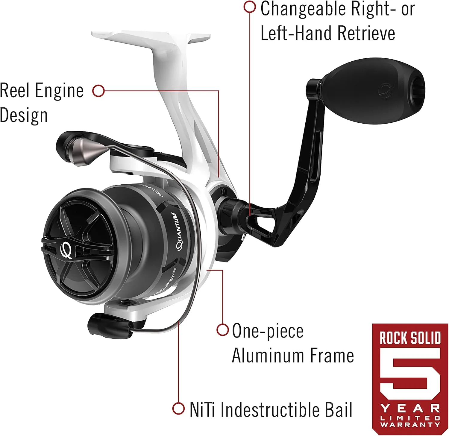 Quantum Accurist Spinning Fishing Reel, Changeable Right- or Left-Hand Retrieve, Oversized Non-Slip Handle Knob and Continuous Anti-Reverse Clutch