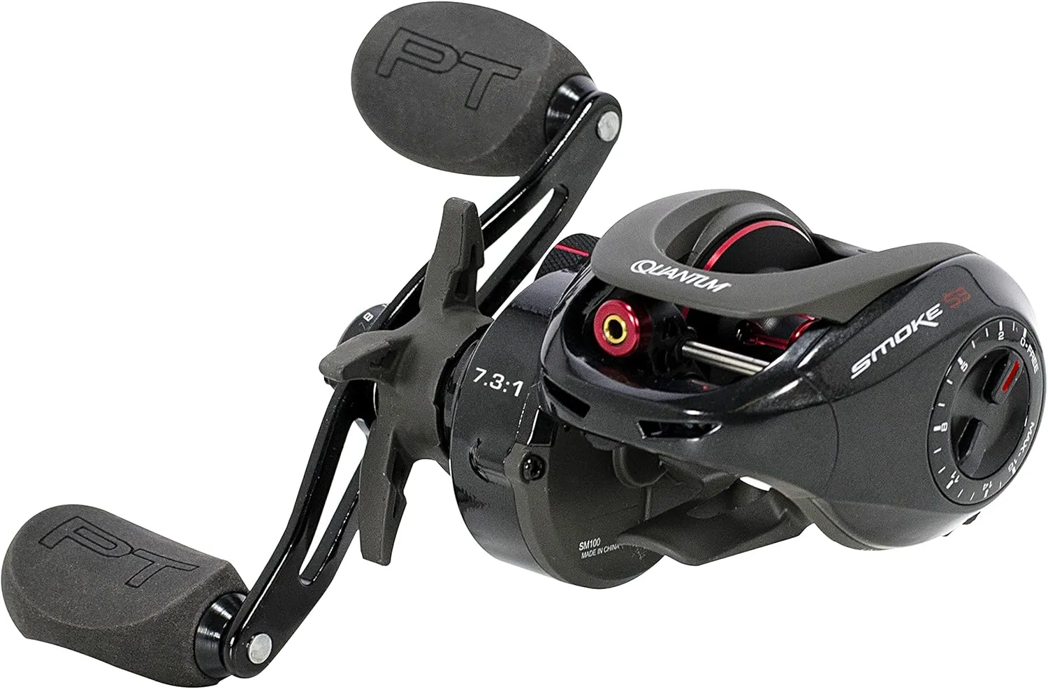 Quantum Smoke Baitcast Fishing Reel, Size 100 Reel, Large EVA Handle Knobs and Continuous Anti-Reverse Clutch, 10 1 Bearings, Black