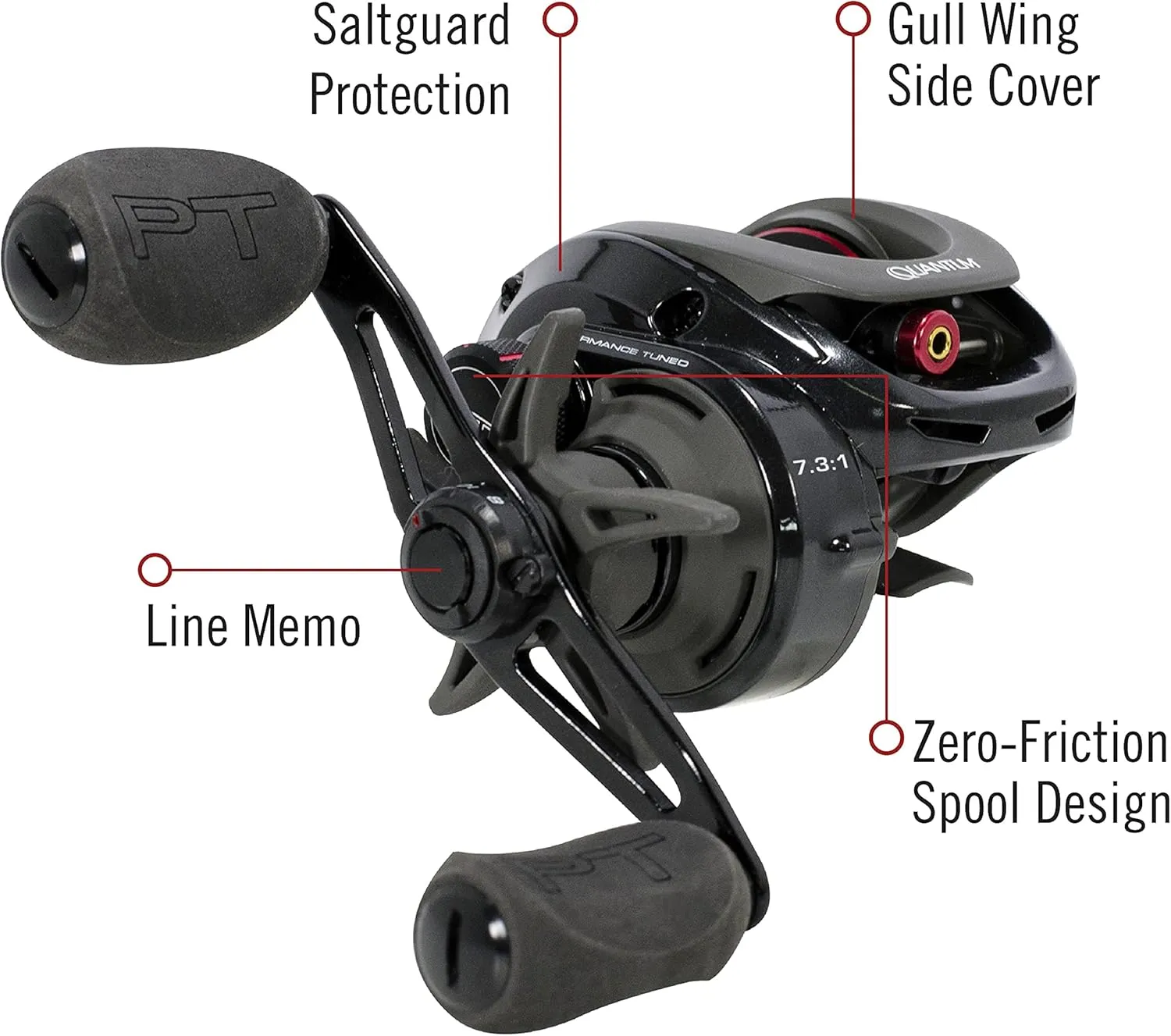 Quantum Smoke Baitcast Fishing Reel, Size 100 Reel, Large EVA Handle Knobs and Continuous Anti-Reverse Clutch, 10 1 Bearings, Black
