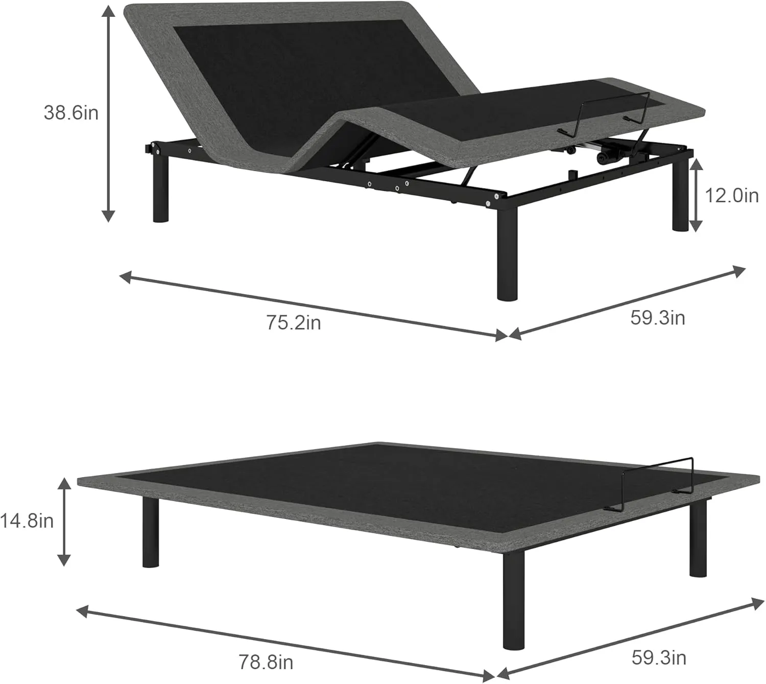 Queen Size Adjustable Bed Frame, Electric Bed Base, Wireless Remote Control, Whisper Quiet Durable Motor, Independent Head and Foot Incline, Fabric Covered