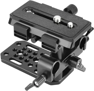 Quick Release Mount Base with Tripod Baseplate & 15mm LWS Rod Clamp Have 1/4" & 3/8" Mounting Points & Grooves
