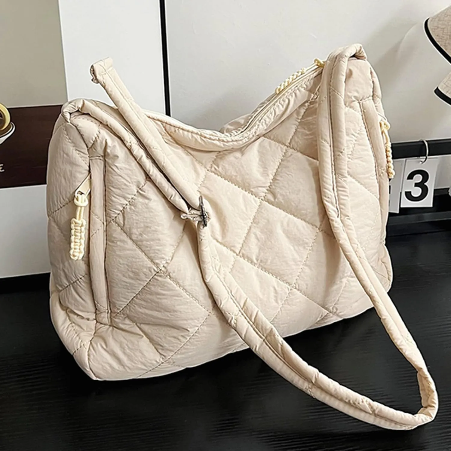 Quilted Puffer Tote Bags for Women, Puffy Crossbody Shoulder Handbags, Hobo Bag