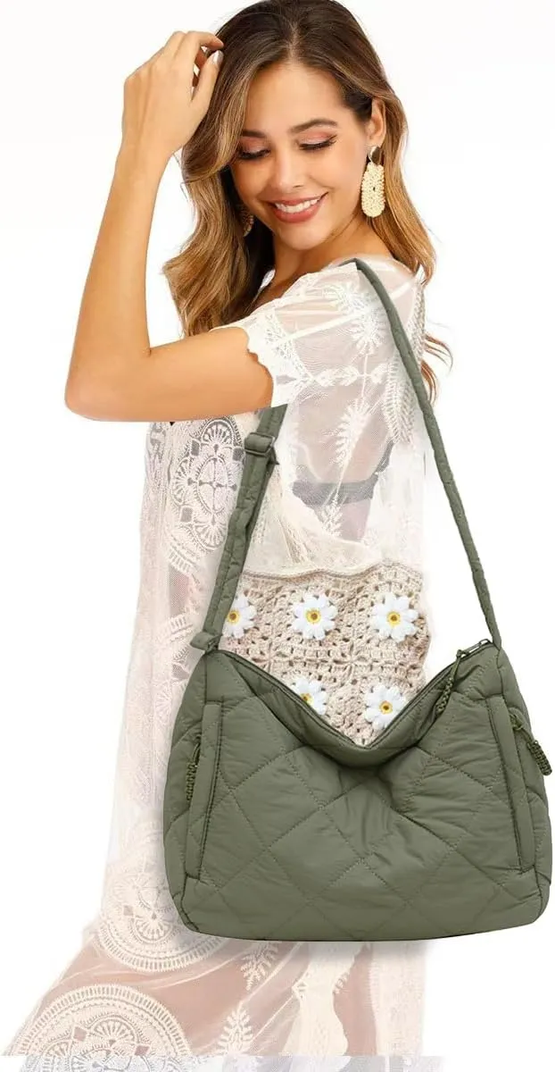 Quilted Puffer Tote Bags for Women, Puffy Crossbody Shoulder Handbags, Hobo Bag