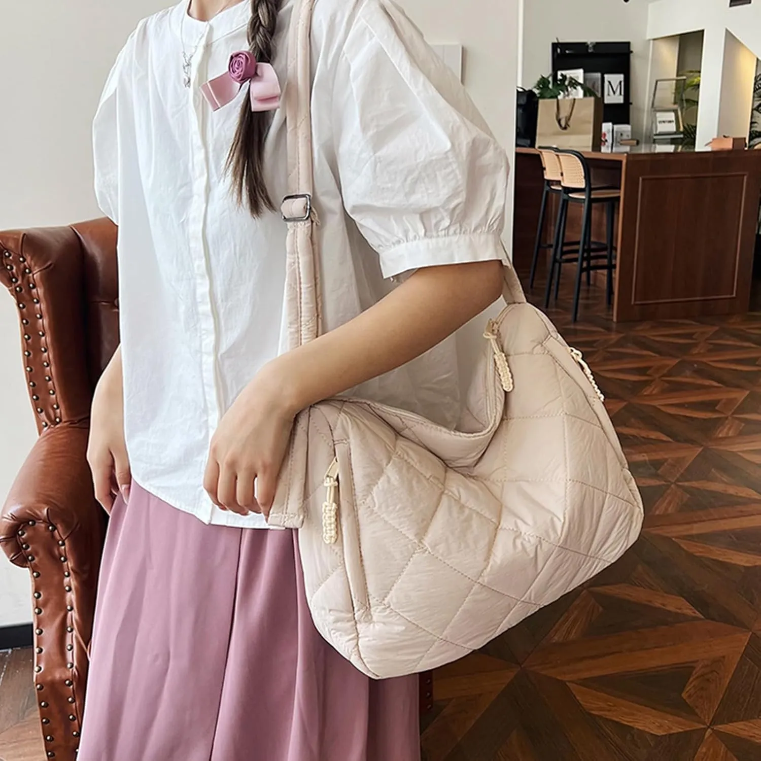 Quilted Puffer Tote Bags for Women, Puffy Crossbody Shoulder Handbags, Hobo Bag