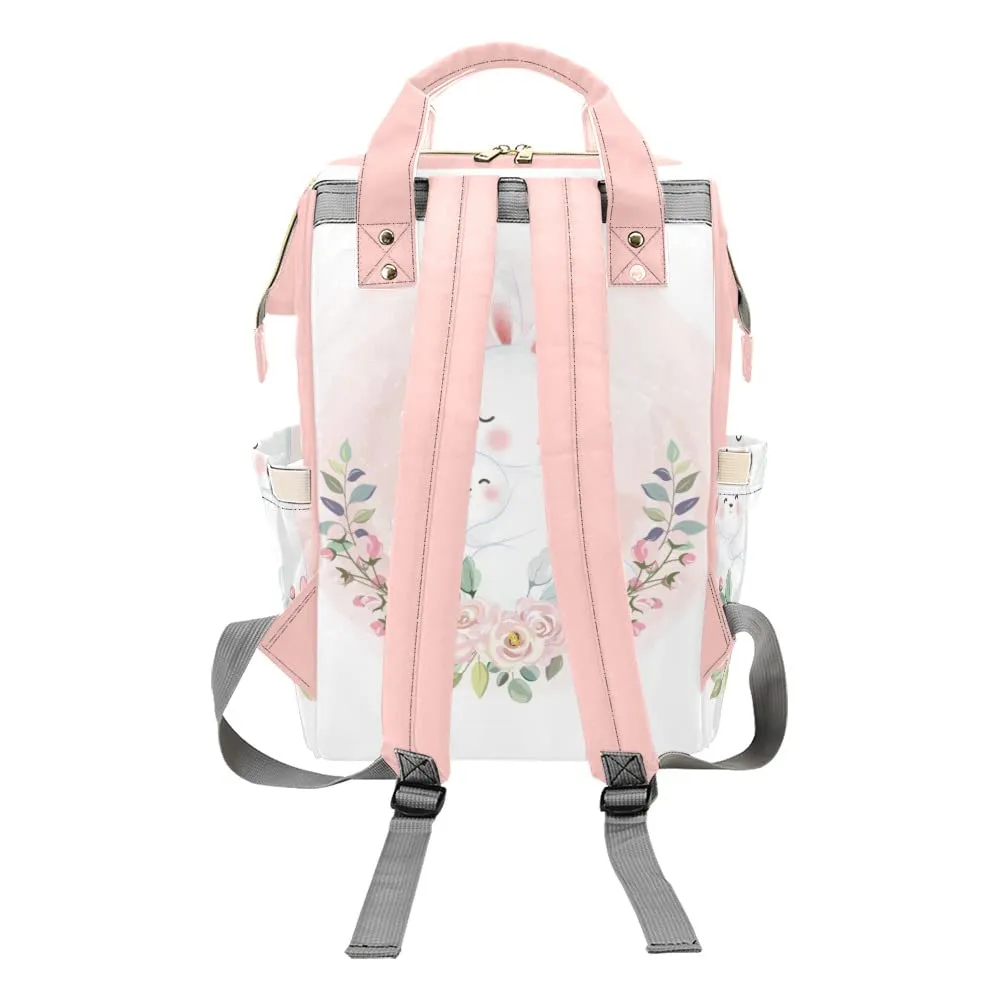 Rabbit Flower Diaper Bags Backpack Personalized Baby Nursing Nappy Travel Tote Bag Gifts for Mom Girl