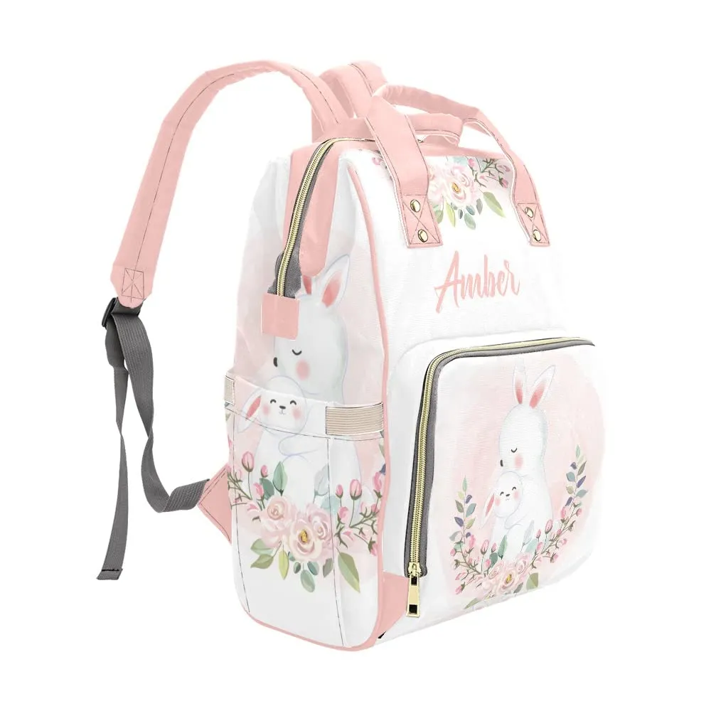 Rabbit Flower Diaper Bags Backpack Personalized Baby Nursing Nappy Travel Tote Bag Gifts for Mom Girl