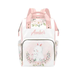 Rabbit Flower Diaper Bags Backpack Personalized Baby Nursing Nappy Travel Tote Bag Gifts for Mom Girl
