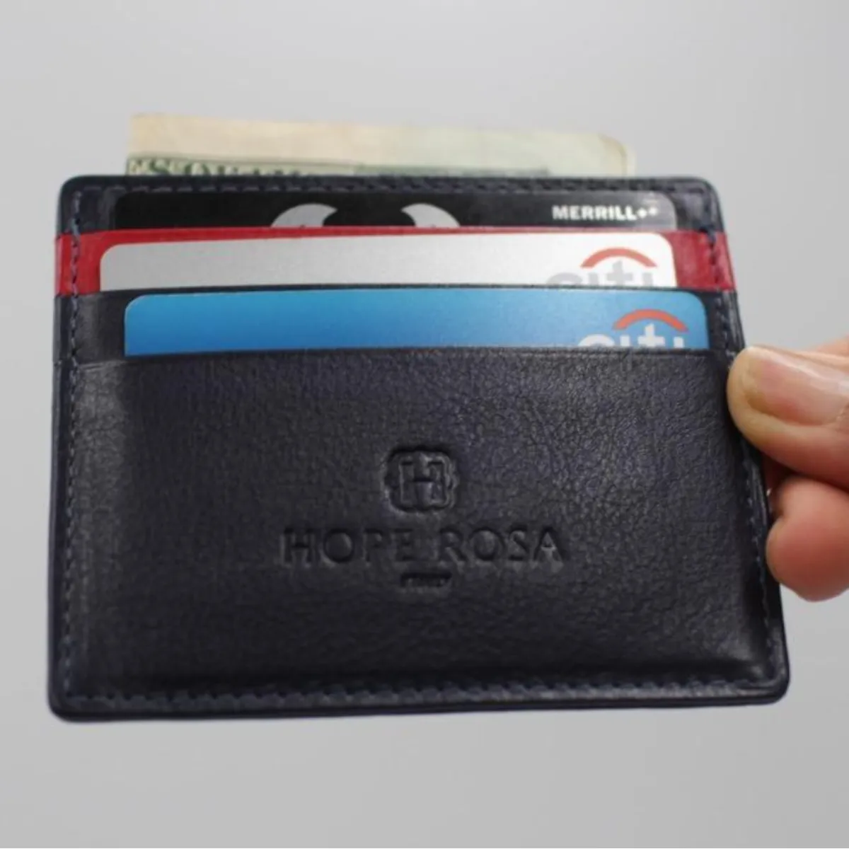 Rafa Leather Multi-Slot Card Holder/Wallet (Navy Blue)