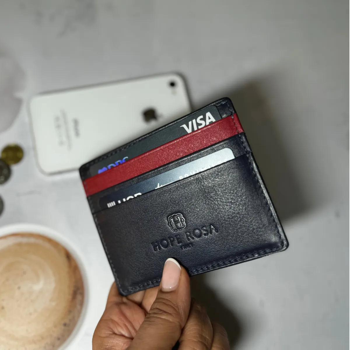 Rafa Leather Multi-Slot Card Holder/Wallet (Navy Blue)