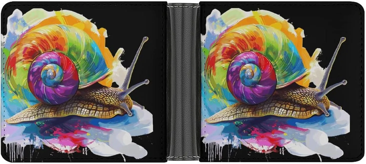 Rainbow Snail Funny Men's Slim Bifold Wallet with Multiple Card Slots Front Pocket Purse