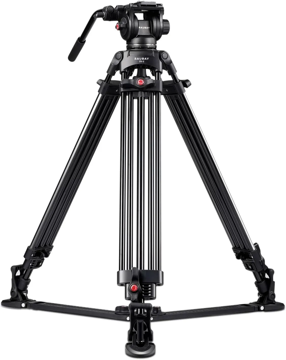 RAUBAY 69" Fluid Head Video Camera Tripod, Heavy Duty Camera Stands for Canon Nikon Sony DSLR, Camcorder, Digital Cine with Ground Spreader, Aluminium Twin Leg, QR Plate, Max Load 17.6lbs (DV-2)