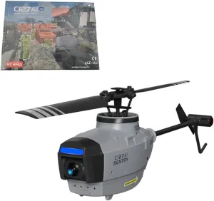RC Helicopter Model with 1080P Camera, 2.4G RC 4CH C127AI Black Hornet Scout Drone Single-Rotor Brushless Helicopter Model for Beginner Adults, Without Aileron (RTF Version/Grey)