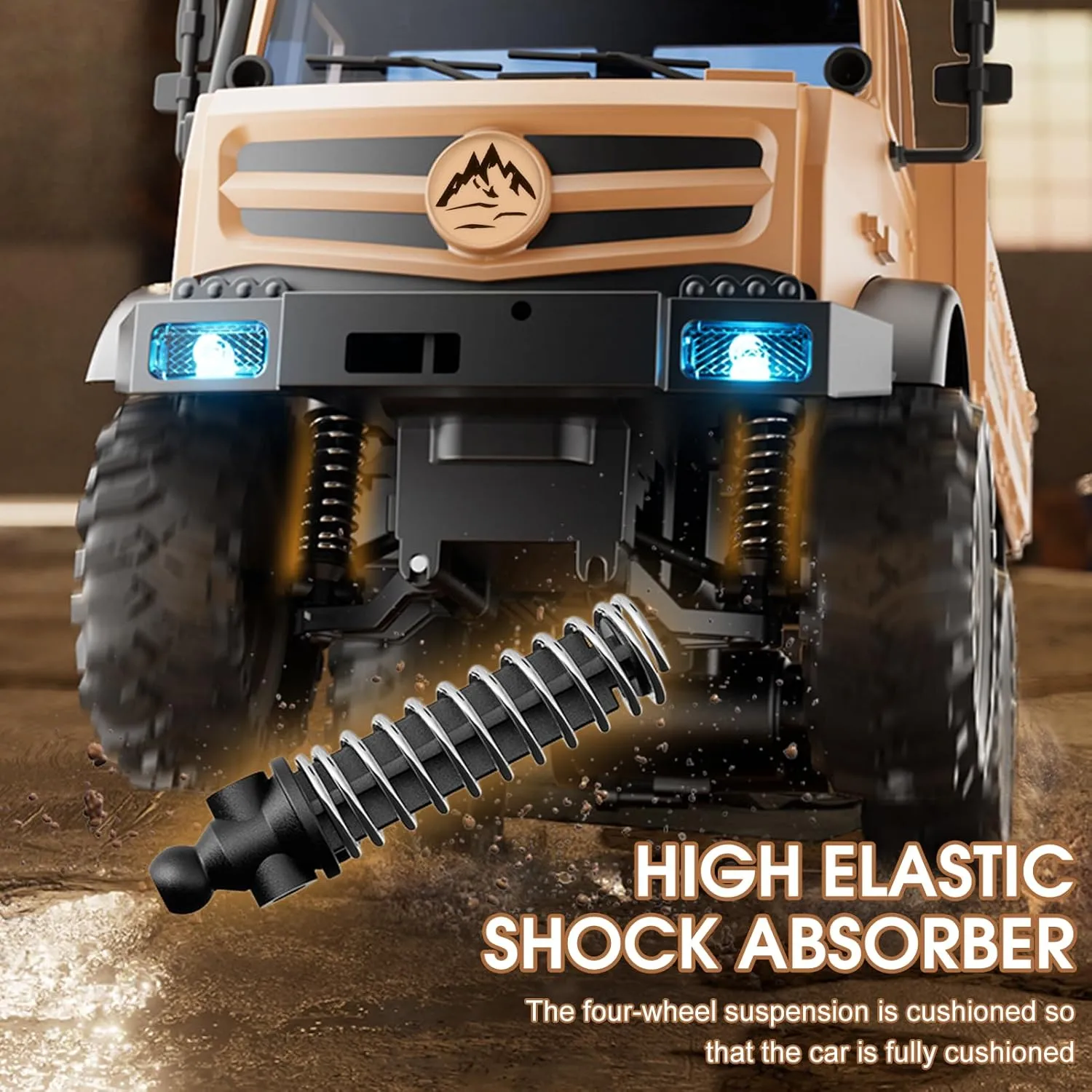 RC Military Truck, 1:16 Scale Remote Control Car with Camera, All Terrain RC Rock Crawler Off-Road RC Truck, 2.4GHz Army Transport Vehicle with Rechargeable Battery for Kids Adults, Beige