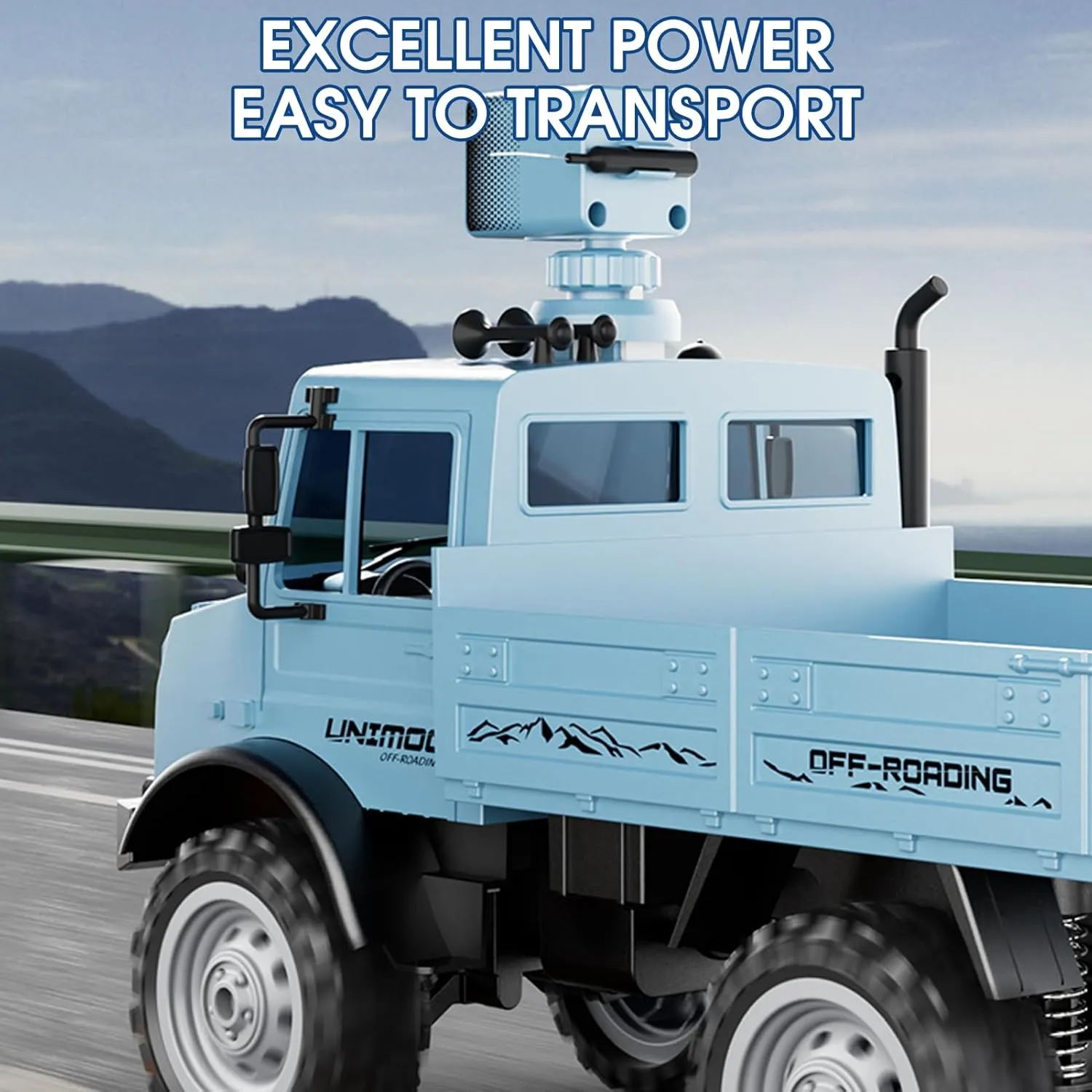 RC Military Truck, 1:16 Scale Remote Control Car with Camera, All Terrain Rock Crawler Off-Road Truck, 2.4GHz Army Transport Vehicle with 2 Rechargeable Batteries for Kids & Adults, Blue