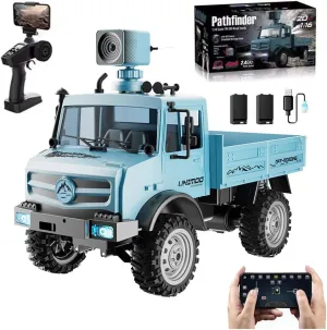 RC Military Truck, 1:16 Scale Remote Control Car with Camera, All Terrain Rock Crawler Off-Road Truck, 2.4GHz Army Transport Vehicle with 2 Rechargeable Batteries for Kids & Adults, Blue