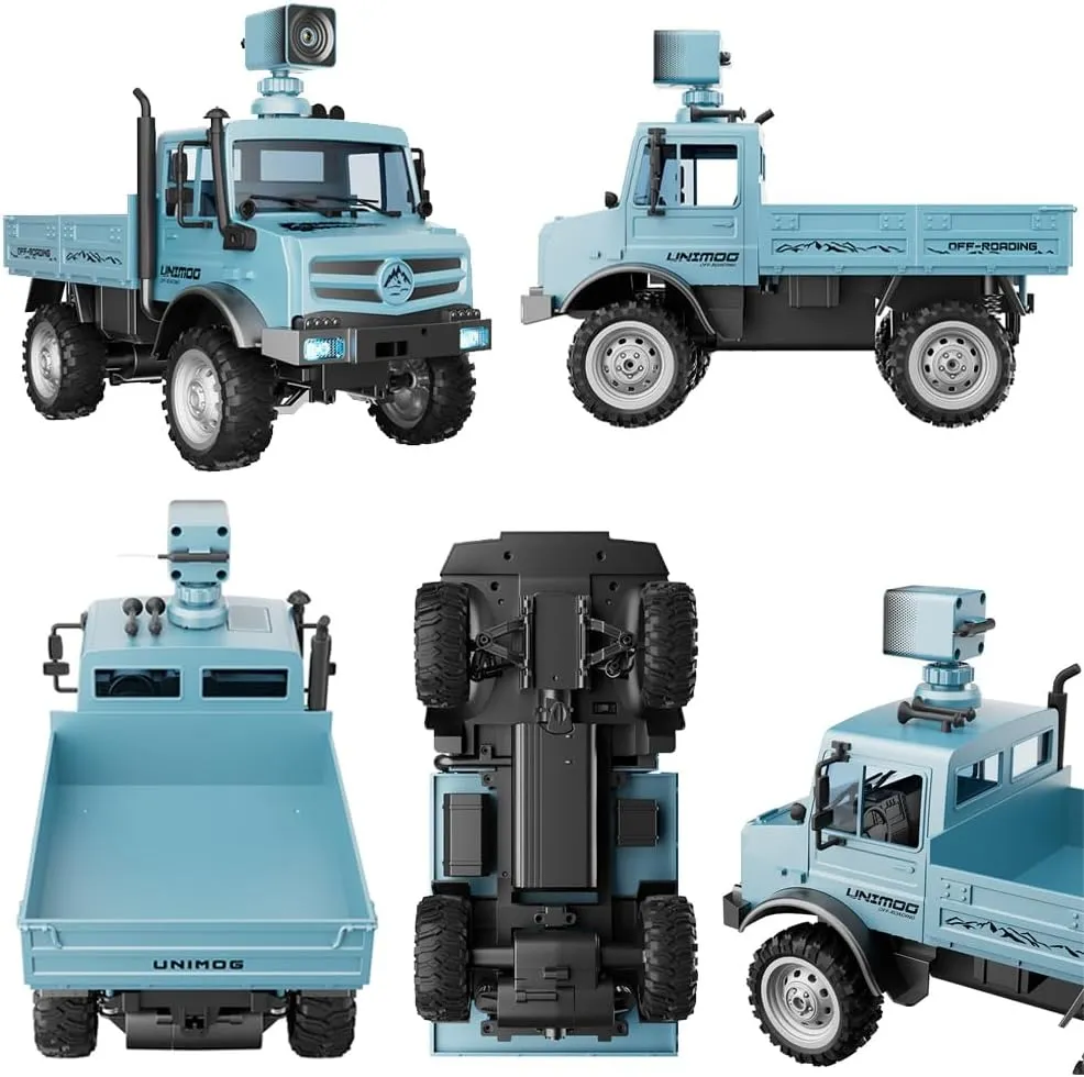 RC Military Truck, 1:16 Scale Remote Control Car with Camera, All Terrain Rock Crawler Off-Road Truck, 2.4GHz Army Transport Vehicle with 2 Rechargeable Batteries for Kids & Adults, Blue