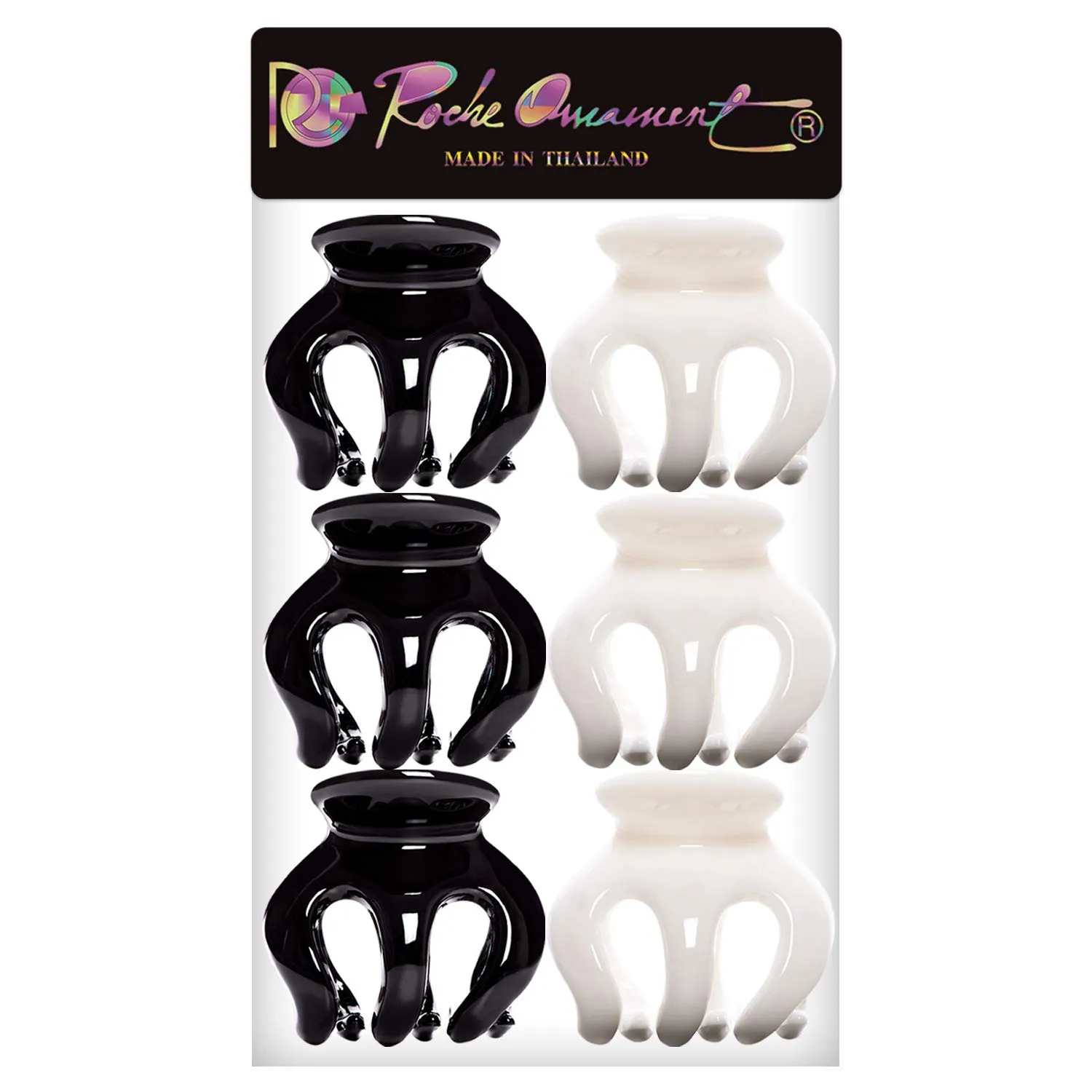 RC ROCHE ORNAMENT 6 Pcs Womens Pumpkin Hair Secure No Slip Grip Claw Clips Styling Plastic Strong Durable Comfortable Hold Premium Quality Beauty Accessory Girls, Large Black and White