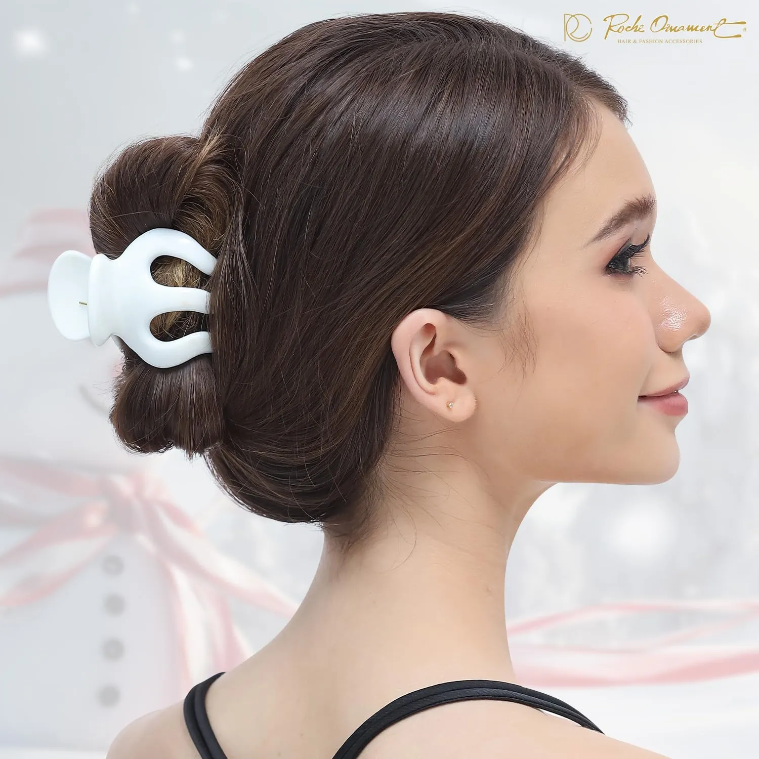 RC ROCHE ORNAMENT 6 Pcs Womens Pumpkin Hair Secure No Slip Grip Claw Clips Styling Plastic Strong Durable Comfortable Hold Premium Quality Beauty Accessory Girls, Large Black and White