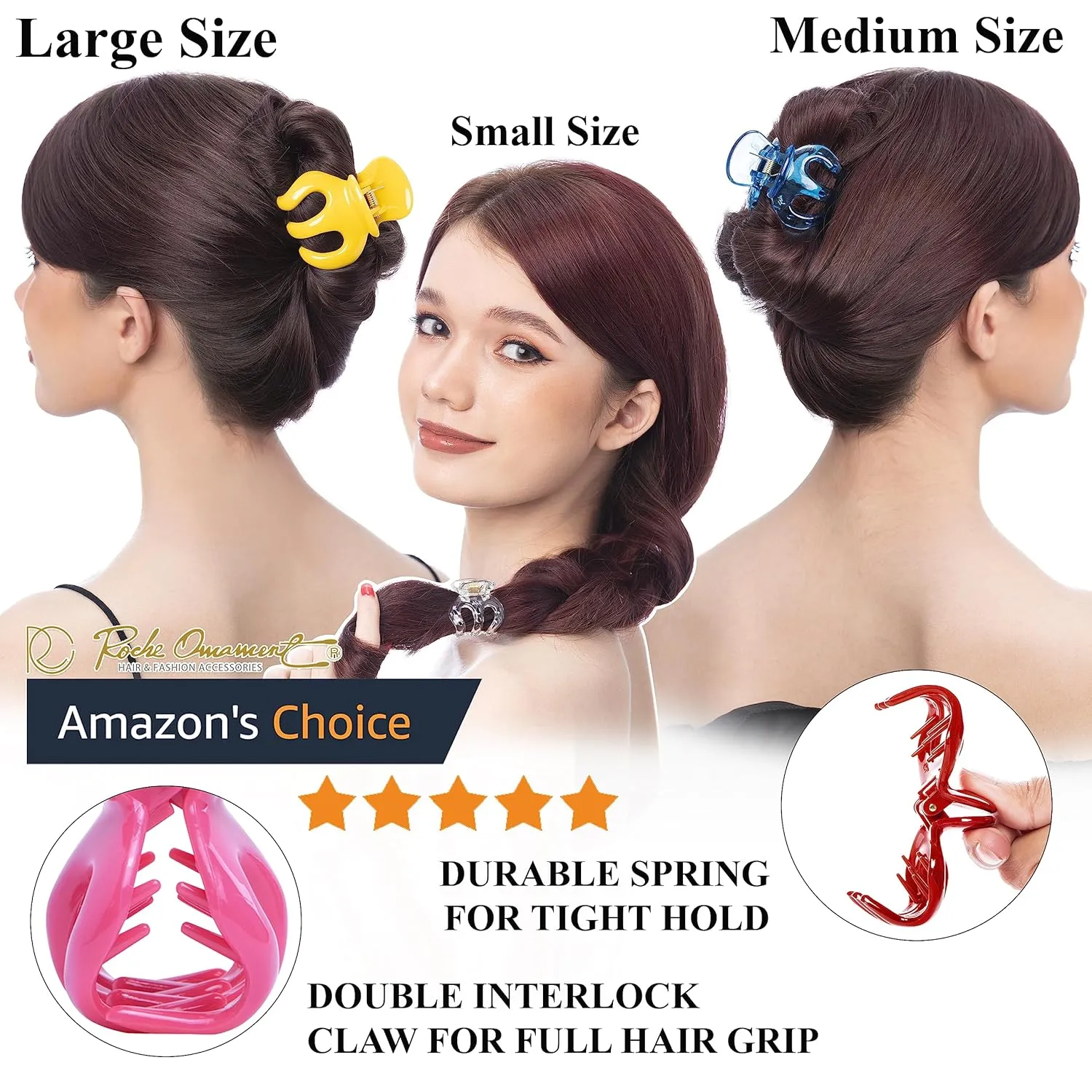 RC ROCHE ORNAMENT 6 Pcs Womens Pumpkin Hair Secure No Slip Grip Claw Clips Styling Plastic Strong Durable Comfortable Hold Premium Quality Beauty Accessory Girls, Large Black and White
