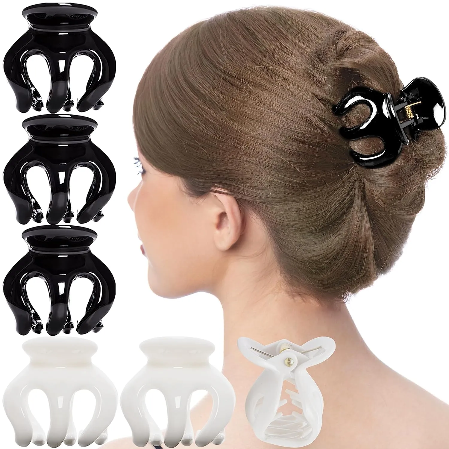 RC ROCHE ORNAMENT 6 Pcs Womens Pumpkin Hair Secure No Slip Grip Claw Clips Styling Plastic Strong Durable Comfortable Hold Premium Quality Beauty Accessory Girls, Large Black and White