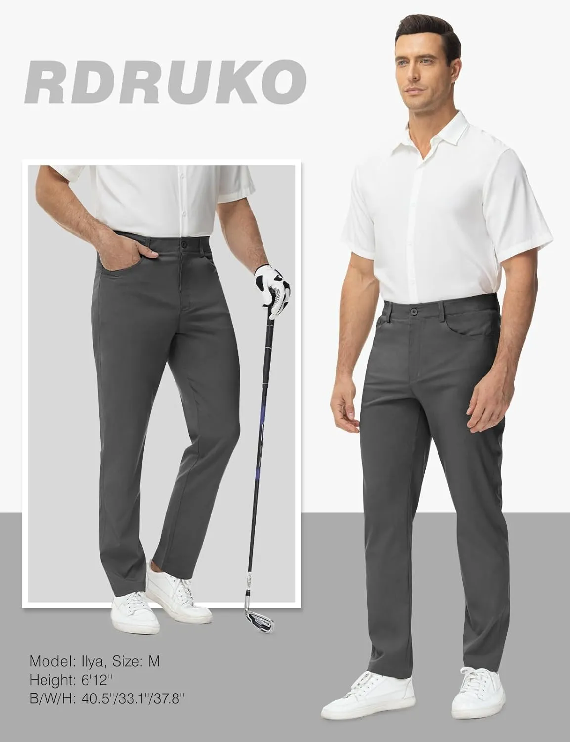 Rdruko Men's Golf Stretch Pants Casual Slacks Lightweight Business Quick Dry Dress Work Trousers