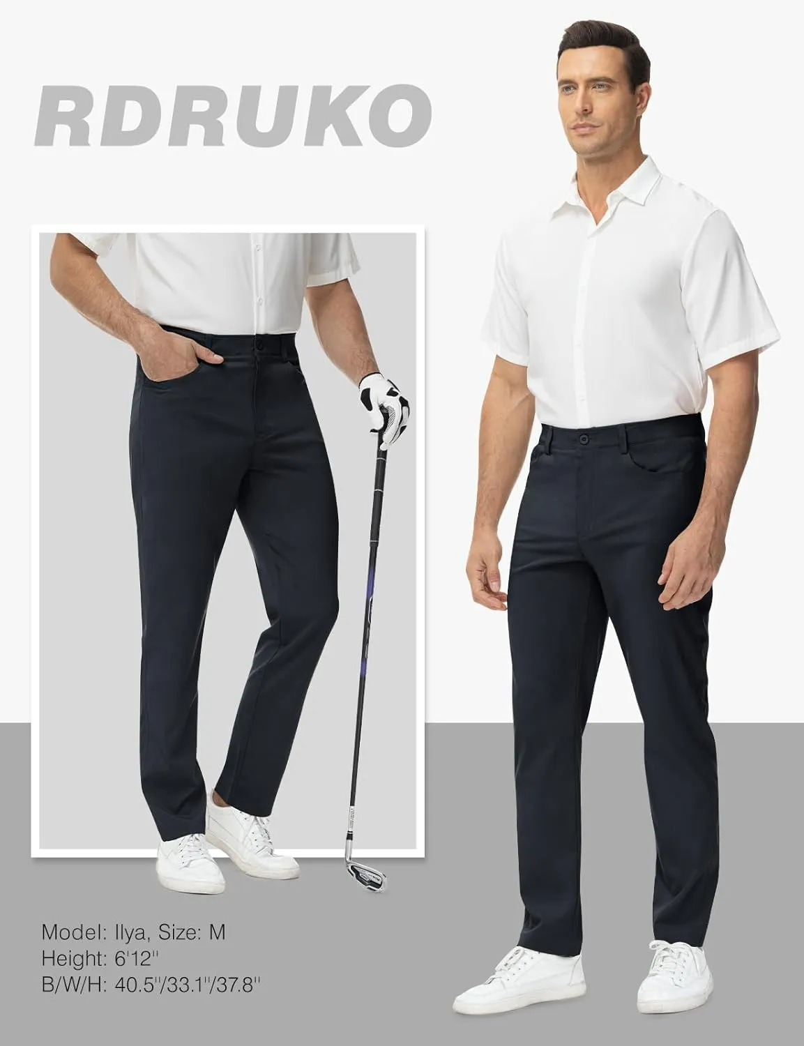 Rdruko Men's Golf Stretch Pants Casual Slacks Lightweight Business Quick Dry Dress Work Trousers