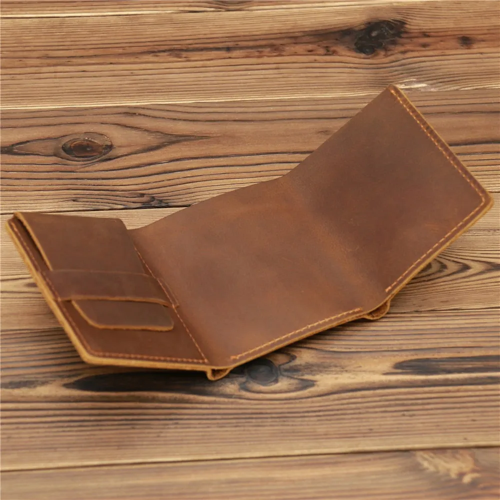 Realaiot Wallet For Men Boy Husband Genuine Cowhide Leather Wallets Purse Vintage Retro Simple Style Engraving Laser Wallet