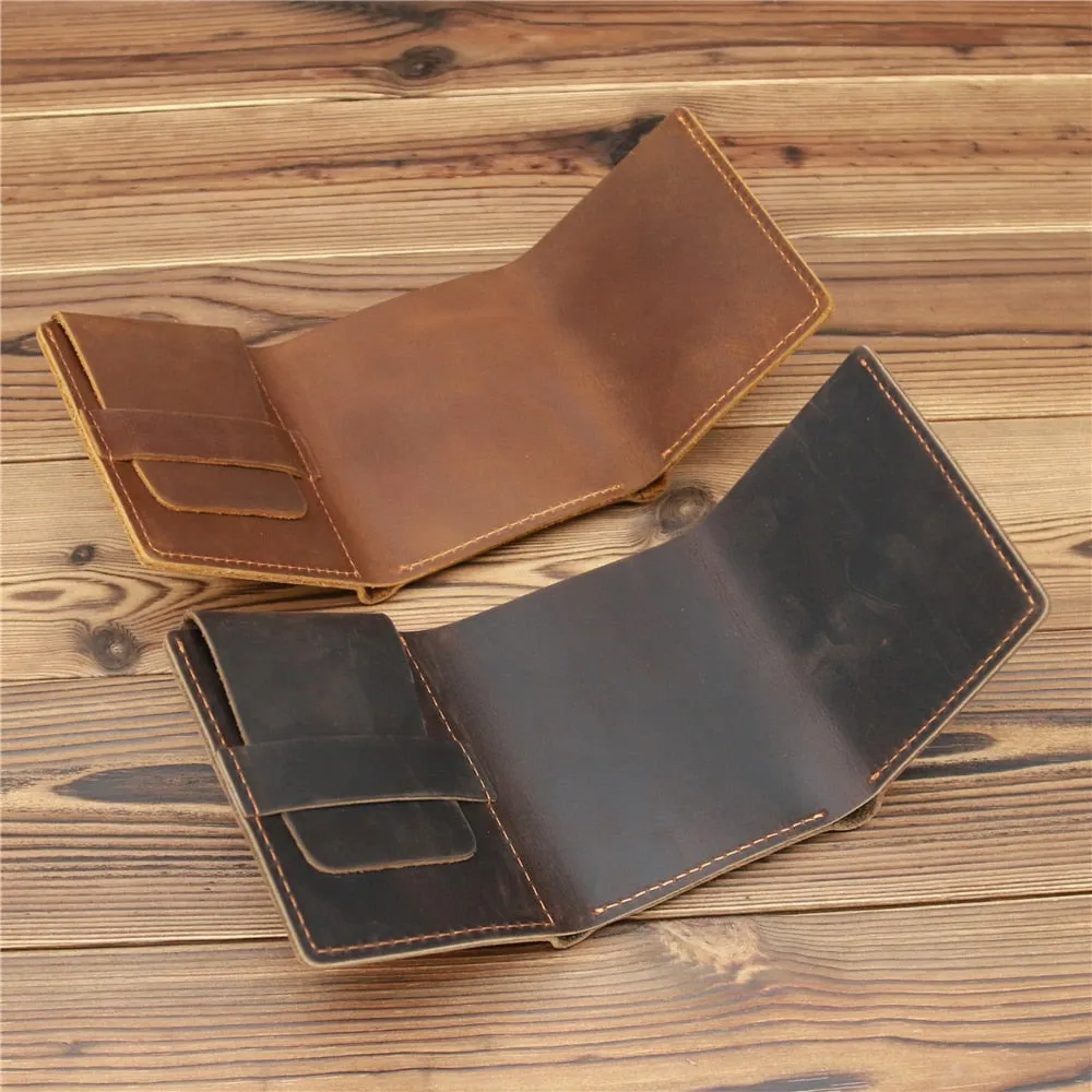 Realaiot Wallet For Men Boy Husband Genuine Cowhide Leather Wallets Purse Vintage Retro Simple Style Engraving Laser Wallet