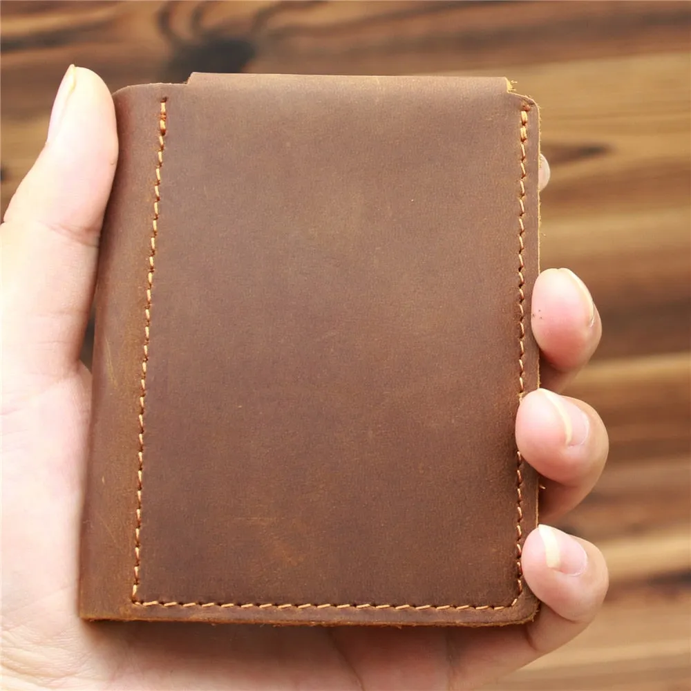 Realaiot Wallet For Men Boy Husband Genuine Cowhide Leather Wallets Purse Vintage Retro Simple Style Engraving Laser Wallet