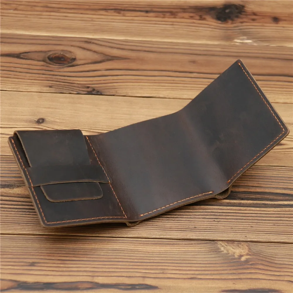 Realaiot Wallet For Men Boy Husband Genuine Cowhide Leather Wallets Purse Vintage Retro Simple Style Engraving Laser Wallet
