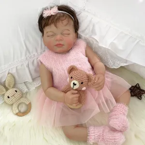 Reborn Baby Dolls - 20 Inch Realistic Baby Doll Lifelike Newborn Girl Eyes Closed Real Life Baby Doll in Pink Dress, Handmade Gift with Full Accessories for Kids and Collectors