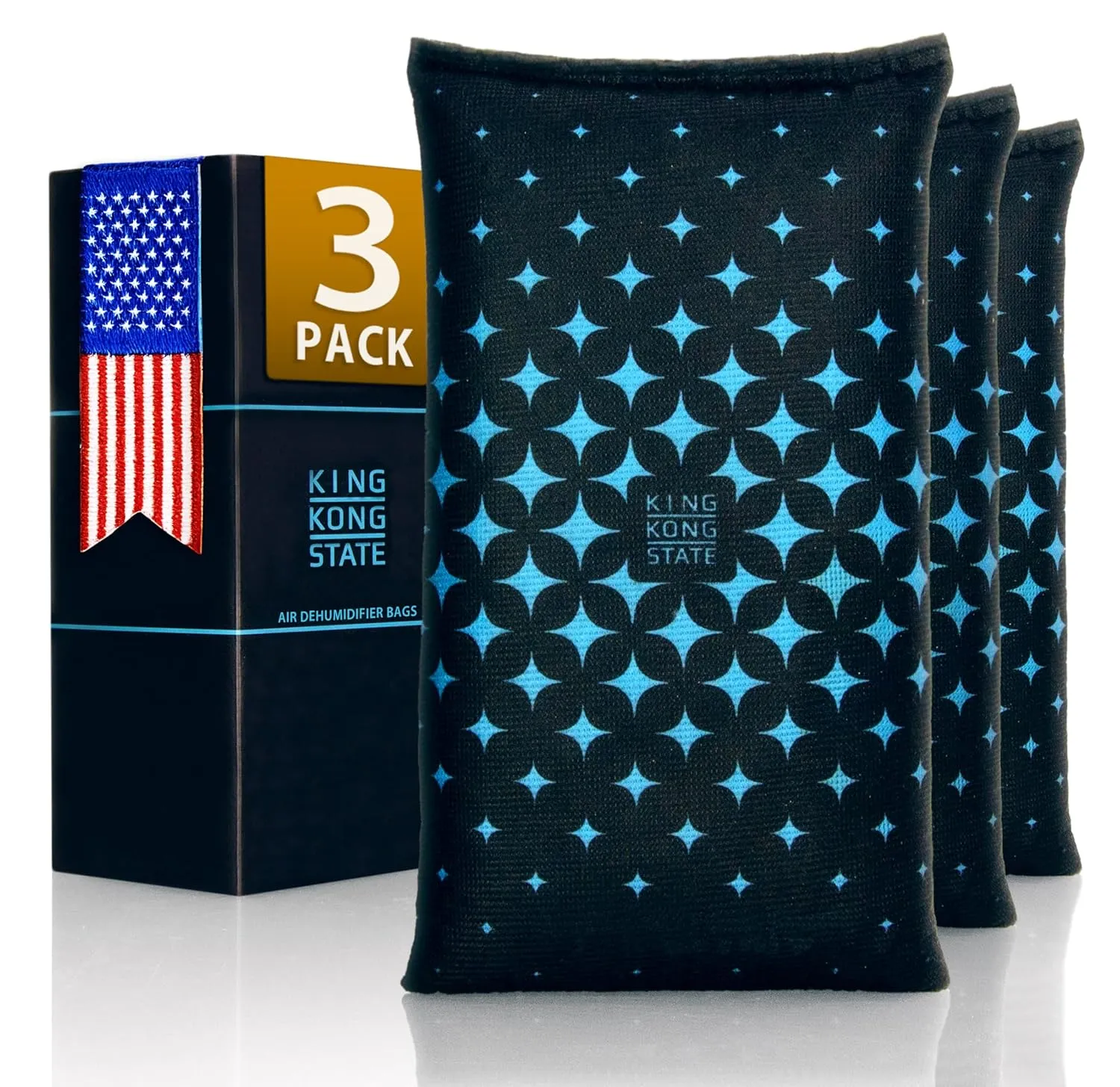 Rechargeable Desiccant Dehumidifier Bag 3-Pack - Moisture Absorbing Bag 3x 200g with Reusable Silica Gel for (Gun-) Safes, Storage Bins and Cars