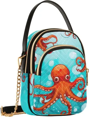 Red Octopus Small Crossbody Bags for Women Cell Phone Shoulder Purse Handbags Wallet 21215007